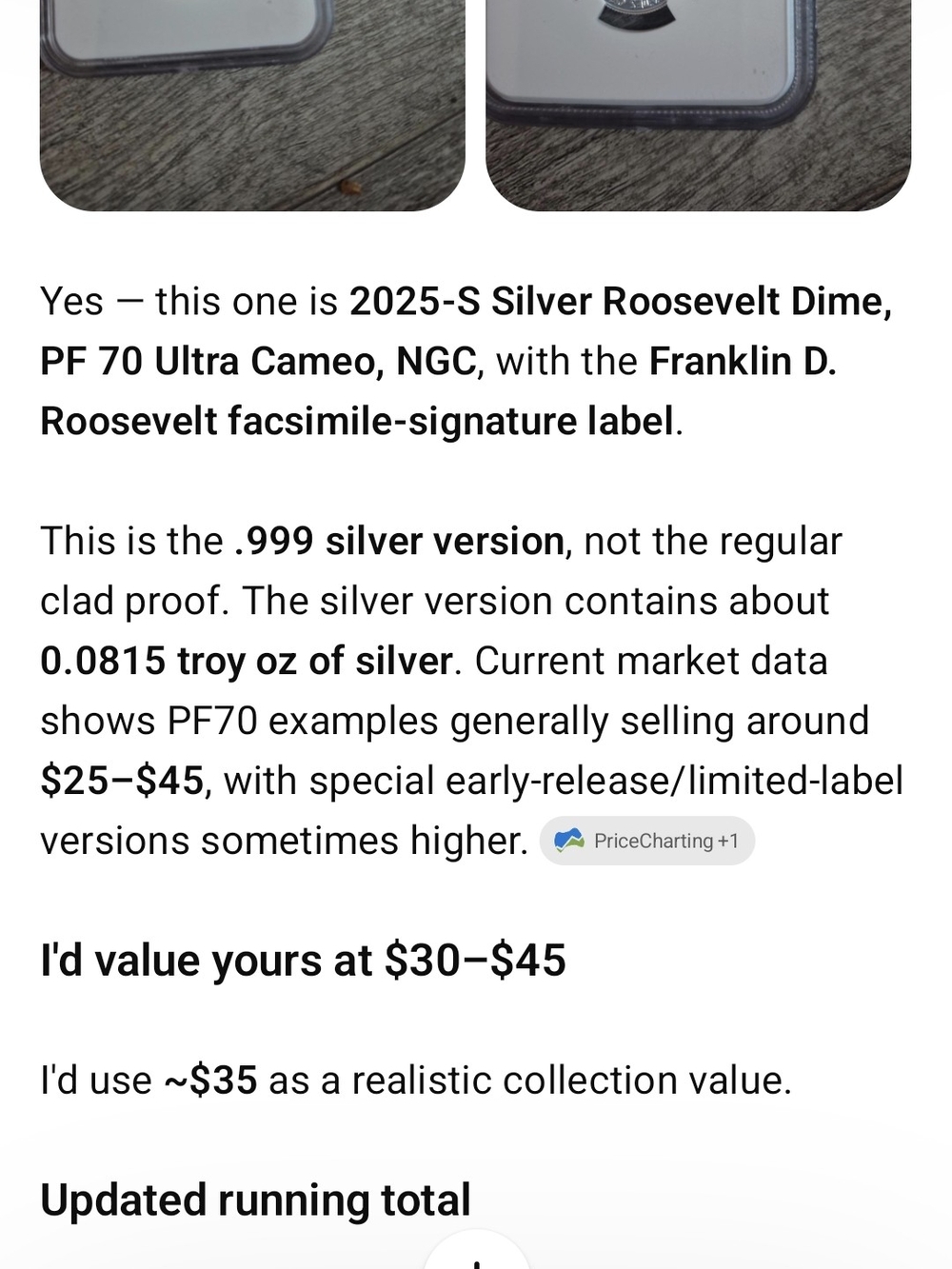 Certified PF70 Ultra Cameo Silver 2025 Roosevelt Dime - White/Silver - Picture 3 of 3